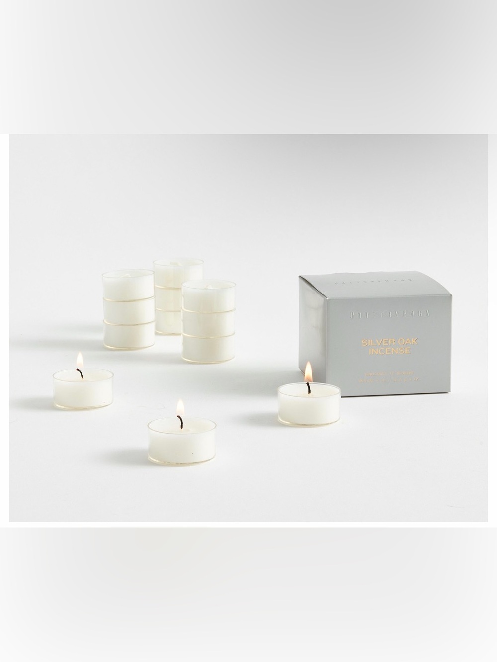 Pottery Barn Silver Oak Incense Scent  Tealights - Set of 12 NWT
